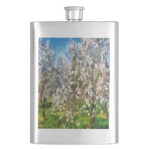 Almond Blossom Pointillismus Kunstmalerei Flachmann