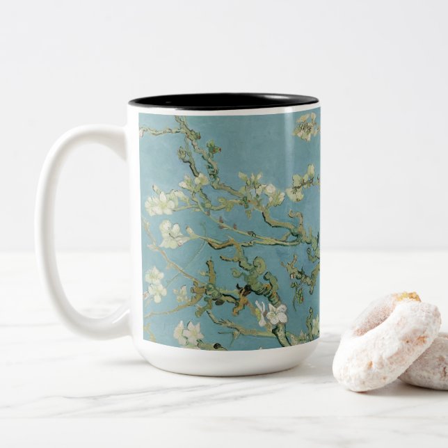 Almond Blossoms Painting by Van Gogh Zweifarbige Tasse (Mit Donut)