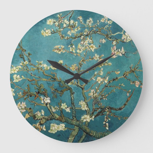 Almond Blossoms Wall Clock Große Wanduhr (Vorderseite)