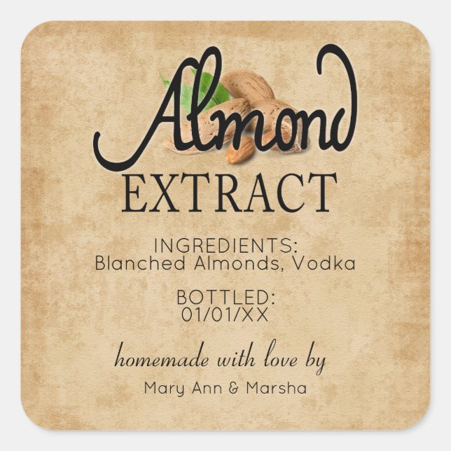 Almond Extract Quadratischer Aufkleber (Vorderseite)