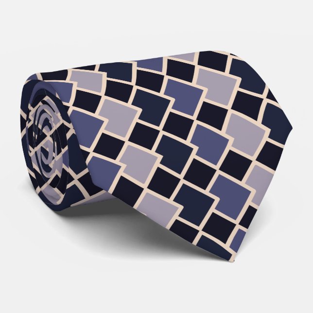 Almond Lila Navy Geometric Diamond Shape Krawatte (Gerollt)