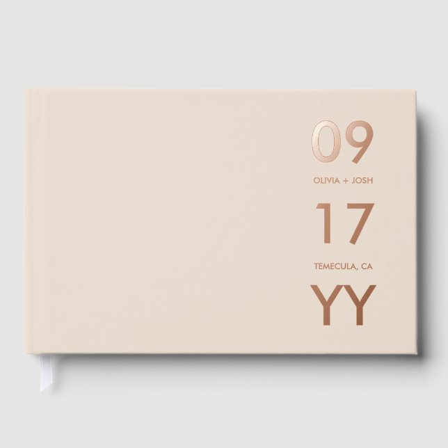 Almond Rose Gold Modern Wedding Date Typografie Gästebuch (Vorderseite)