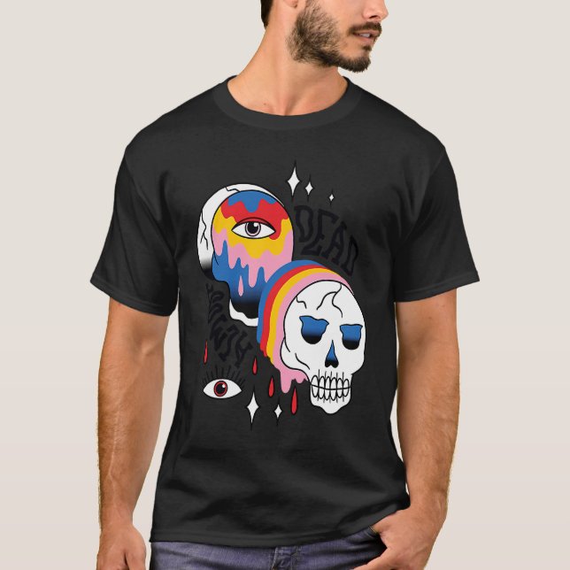 Almost Dead Weird Bizarre Skull Rainbow T-Shirt (Vorderseite)