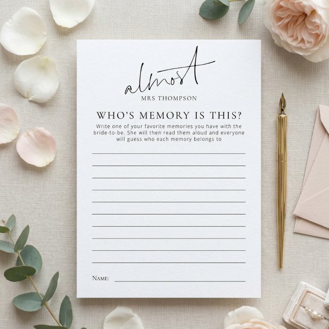 Almost Mrs Whose Memory with Bride Game Card Einladung (Von Creator hochgeladen)