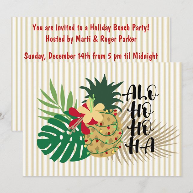 ALO-HO-HO-HA Hawaiianische Ananas Einladung (Vorne/Hinten)