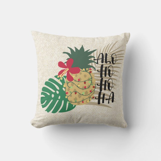 ALO-HO-HO-HA Hawaiianische Ananas Kissen (Vorderseite)