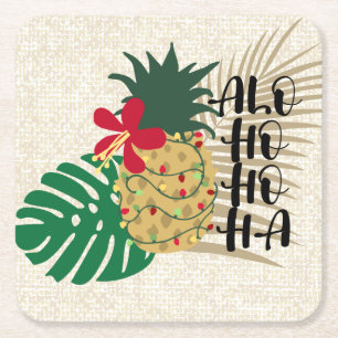 ALO-HO-HO-HA Hawaiianische Ananas Rechteckiger Pappuntersetzer