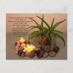 Aloe, Kerzen und Flusssteine   Glückszitat Postkarte