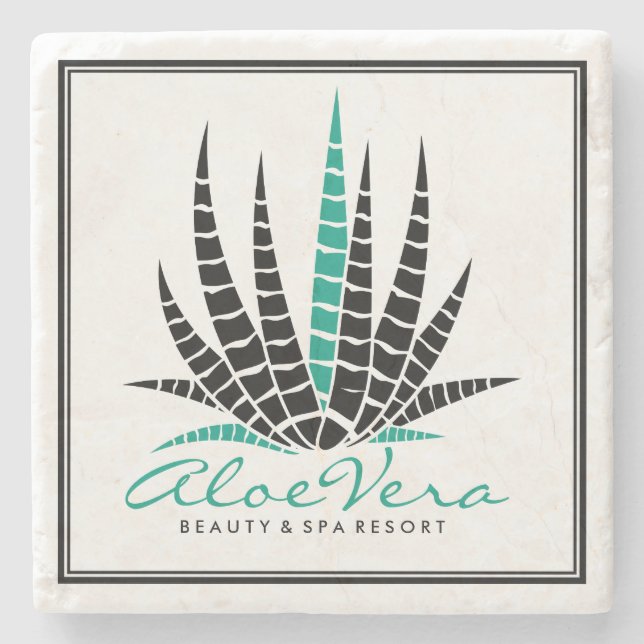 Aloe Vera Black & Aquamarin Illustration Wellness- Steinuntersetzer (Vorderseite)