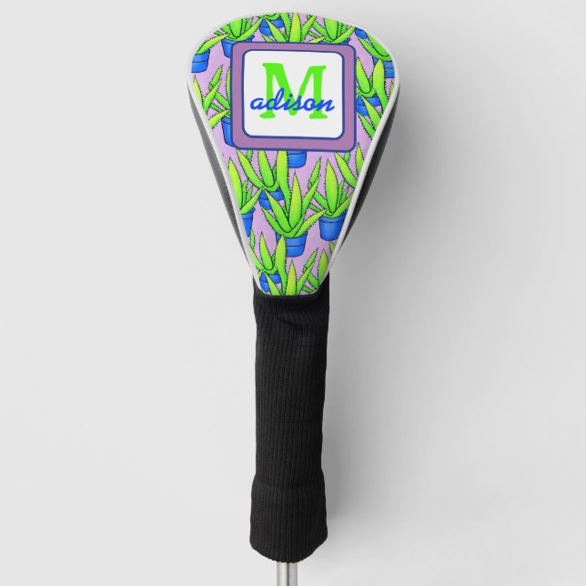Aloe Vera Pflanze Muster Mit Monogramm Golf Headcover (Vorderseite)