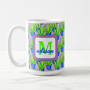 Aloe Vera Pflanze Muster Mit Monogramm Kaffeetasse