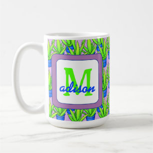 Aloe Vera Pflanze Muster Mit Monogramm Kaffeetasse