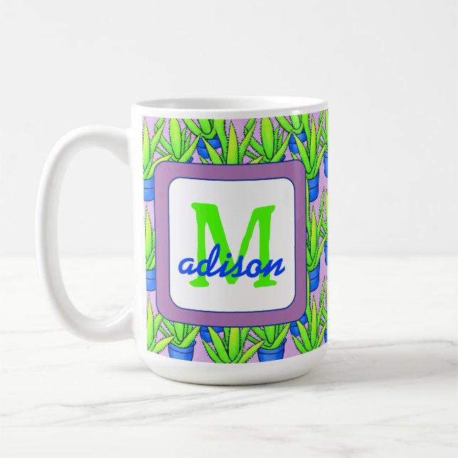 Aloe Vera Pflanze Muster Mit Monogramm Kaffeetasse (Links)