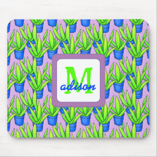 Aloe Vera Pflanze Muster Mit Monogramm Mousepad
