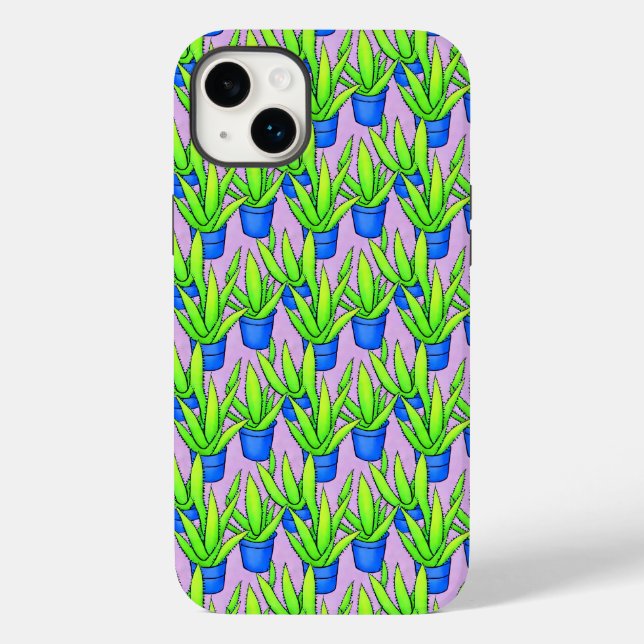 Aloe Vera Pflanze Muster Textil Case-Mate iPhone 14 Plus Hülle (Rückseite)