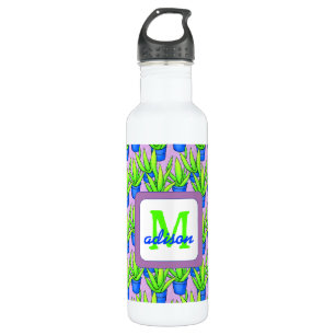 Aloe Vera Pflanzen Muster Monogramm Edelstahlflasche