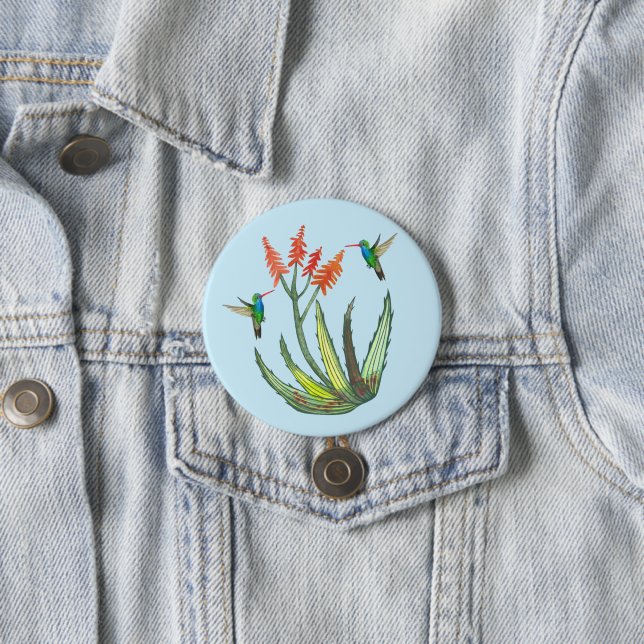 Aloe Vera Sukkulente Blume Hummingbirds Wasserfarb Button (Beispiel)