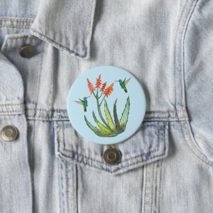 Aloe Vera Sukkulente Blume Hummingbirds Wasserfarb Button