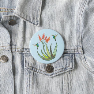 Aloe Vera Sukkulente Blume Hummingbirds Wasserfarb Button