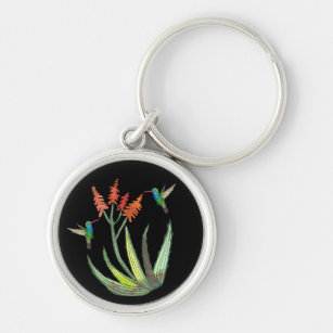 Aloe Vera Sukkulente Blume Hummingbirds Wasserfarb Schlüsselanhänger