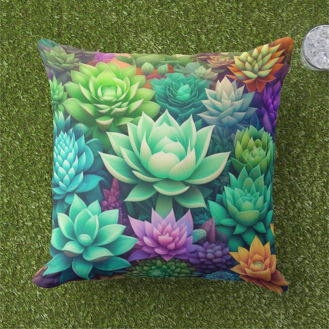 Aloe Vera und Succulents Collage Kissen (Gras)