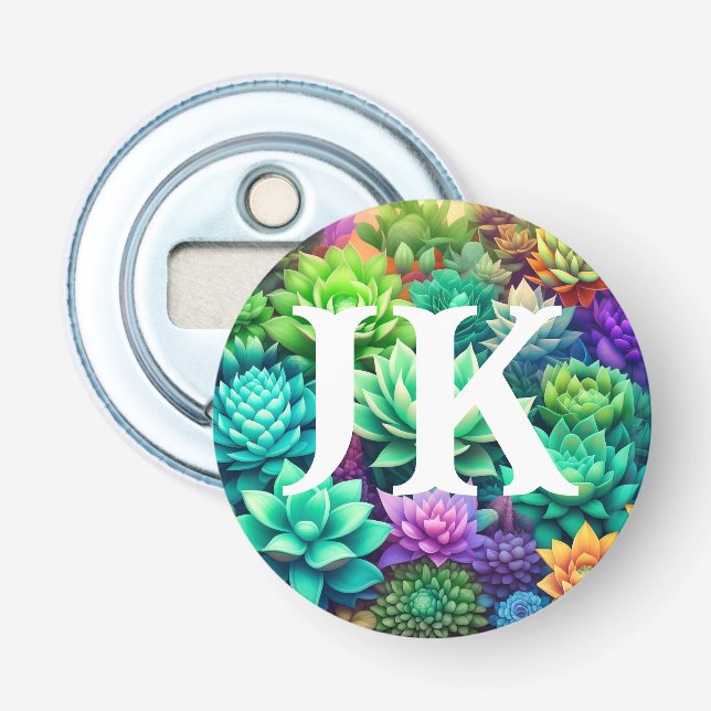 Aloe Vera und Succulents Collage Mit Monogramm Flaschenöffner (Vorderseite)