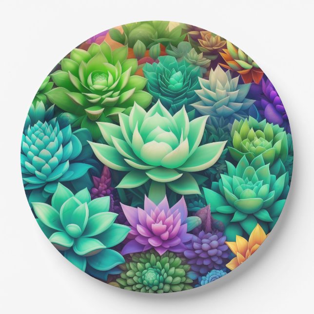 Aloe Vera und Succulents Collage Pappteller (Vorderseite)