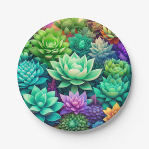 Aloe Vera und Succulents Collage Pappteller