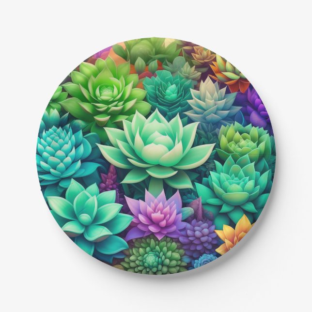 Aloe Vera und Succulents Collage Pappteller (Vorderseite)