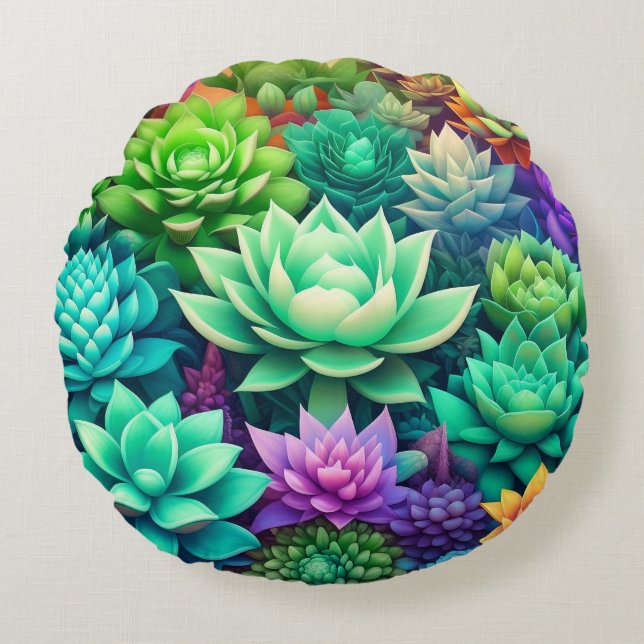 Aloe Vera und Succulents Collage Rundes Kissen (Vorderseite)