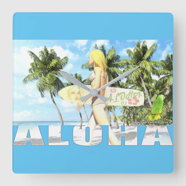 Aloha 01 quadratische wanduhr (Vorderseite)