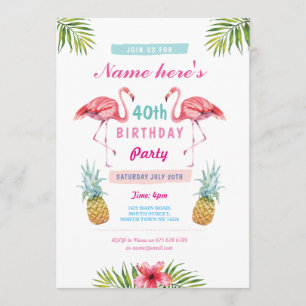 Aloha 40. Geburtstag Party Einladung Flamingo Trop