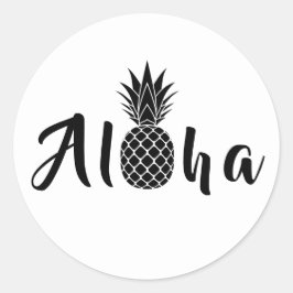 Aloha à ananas noir tropical ! sticker rond