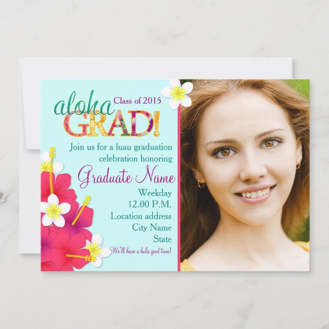 Aloha ABSOLVENT Abschluss Luau BlumenParty Einladung (Vorderseite)
