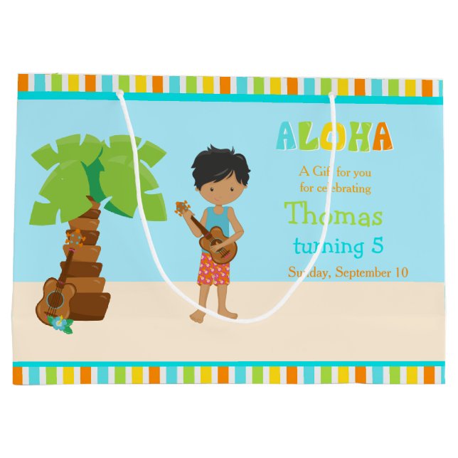 Aloha African American Boy Vielen Dank Große Geschenktüte (Rückseite)