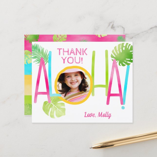 Aloha Anniversaire Tropical Luau Carte de remercie (Devant/Arrière en situation)