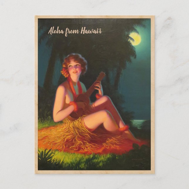 Aloha aus Hawaii / Mädchen mit Ukulele Postkarte (Vorderseite)