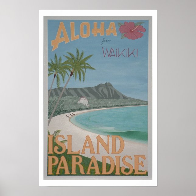 ALOHA aus Waikiki-Druck (12"x18") Poster (Vorne)