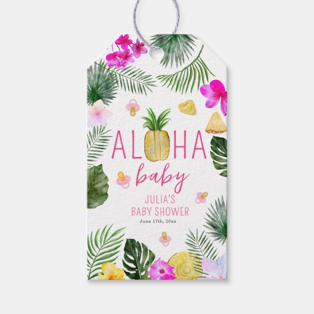 Aloha Baby Ananas & Schnullers Babydusche Luau Geschenkanhänger (Vorderseite)