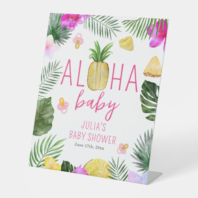 Aloha Baby Ananas & Schnullers Babydusche Luau Sockelschild (Vorderseite)