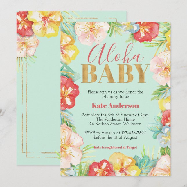 Aloha Baby Baby shower tropical Invitation (Devant / Derrière)