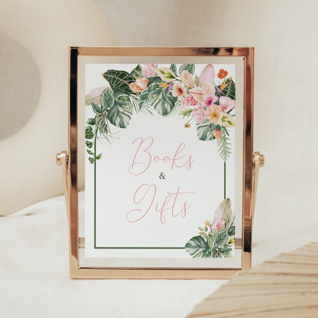 Aloha Baby Duschbücher und Geschenke Poster (Aloha Pink Hawaiian Baby Shower Books and Gifts Sign)