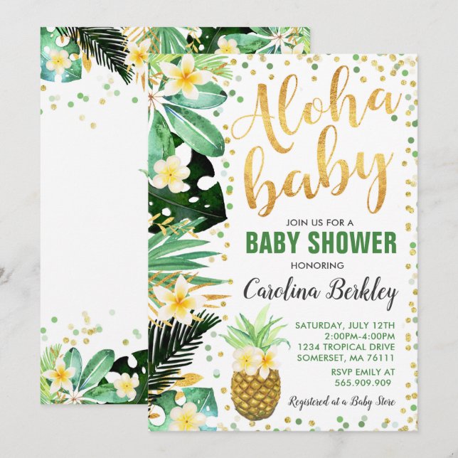 Aloha Baby Dusche Einladung Tropical Baby Dusche (Vorne/Hinten)