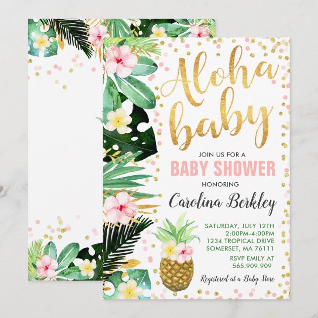 Aloha Baby Dusche Einladung Tropical Baby Dusche (Vorne/Hinten)