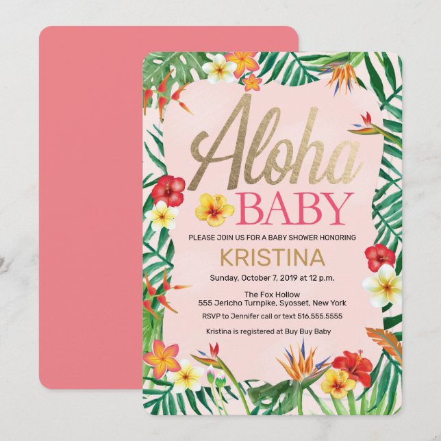 Aloha Baby Dusche, hawaiisch, tropisch Einladung (Vorne/Hinten)
