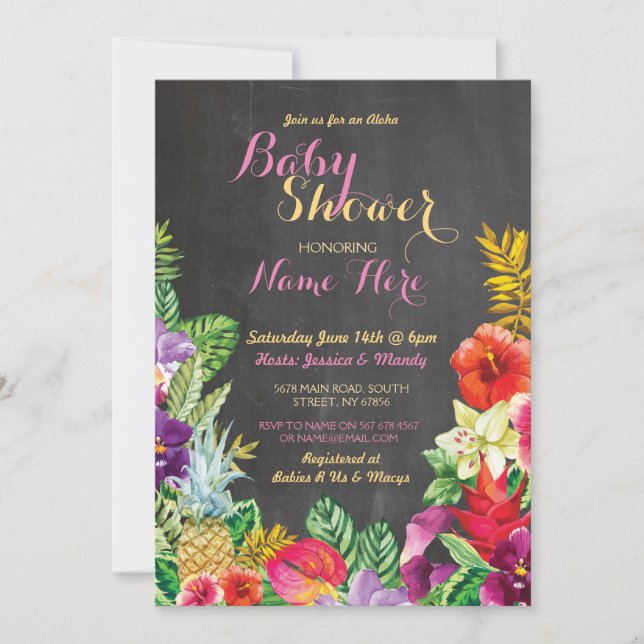 Aloha Baby Dusche Tropical Luau Girl Pink Einladun Einladung (Vorderseite)