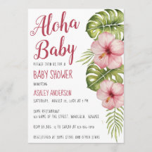 Aloha Baby Dusche tropische Flora Wasserfarbe Rosa