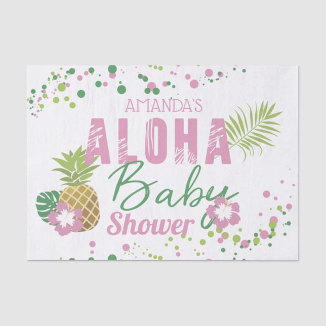 Aloha Baby Pink & Green Pineapa Baby Dusche Seidenpapier (Vorderseite)