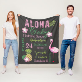 Aloha Baby Pink & Green Tropical Baby Birth Stats Fleecedecke