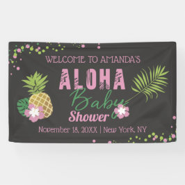 Aloha Baby Pink Green Tropical Baby Dusche Begrüßu Banner
